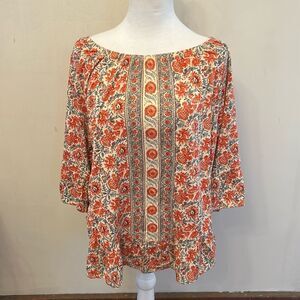 Style & Co vintage orange floral peplum blouse Size PXL
